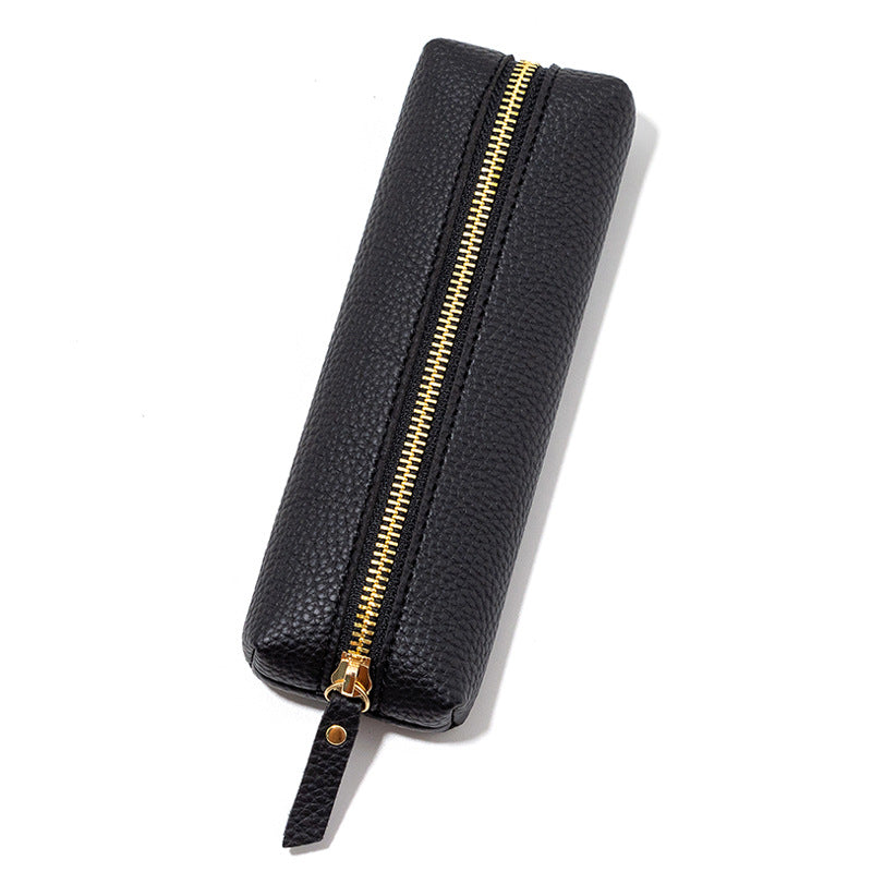 Wholesale Pebbled Leather Large Capacity Zipper Pen Bag